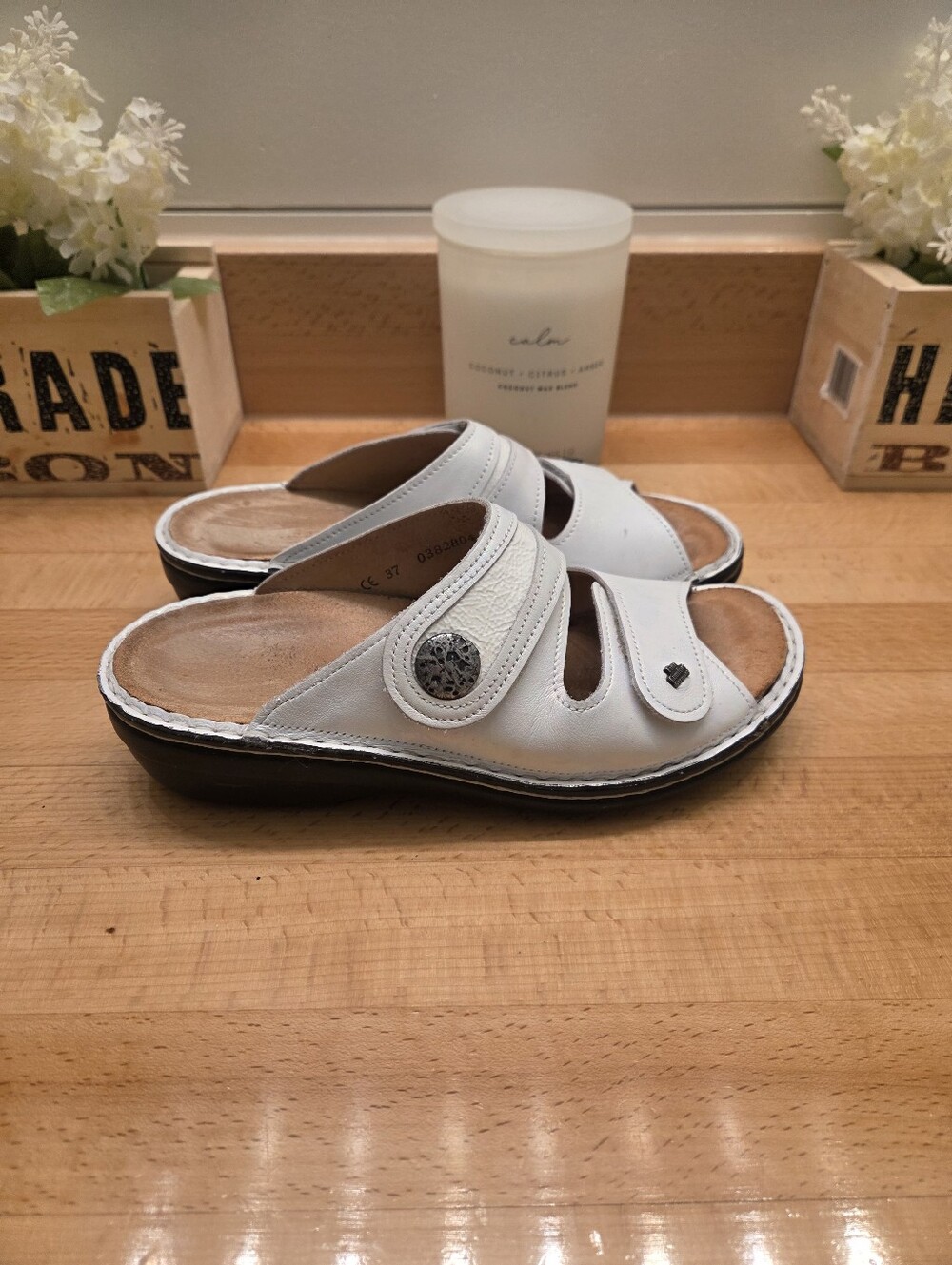 Finn Comfort Sansibar Sandals White Leather Women's Sz EU 37
